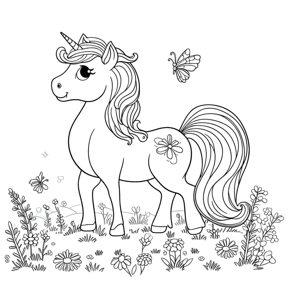 Kleines Einhorn Auf Der Blumenwiese Fantasy Ausmalbild De