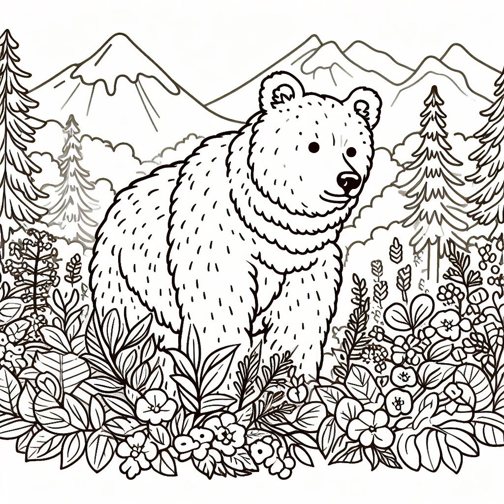 Ausmalbild - Bär im Wald