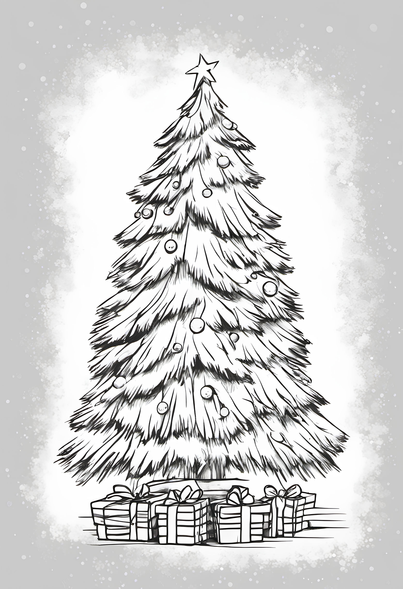 Ausmalbild - Weihnachtsbaum mit Geschenken
