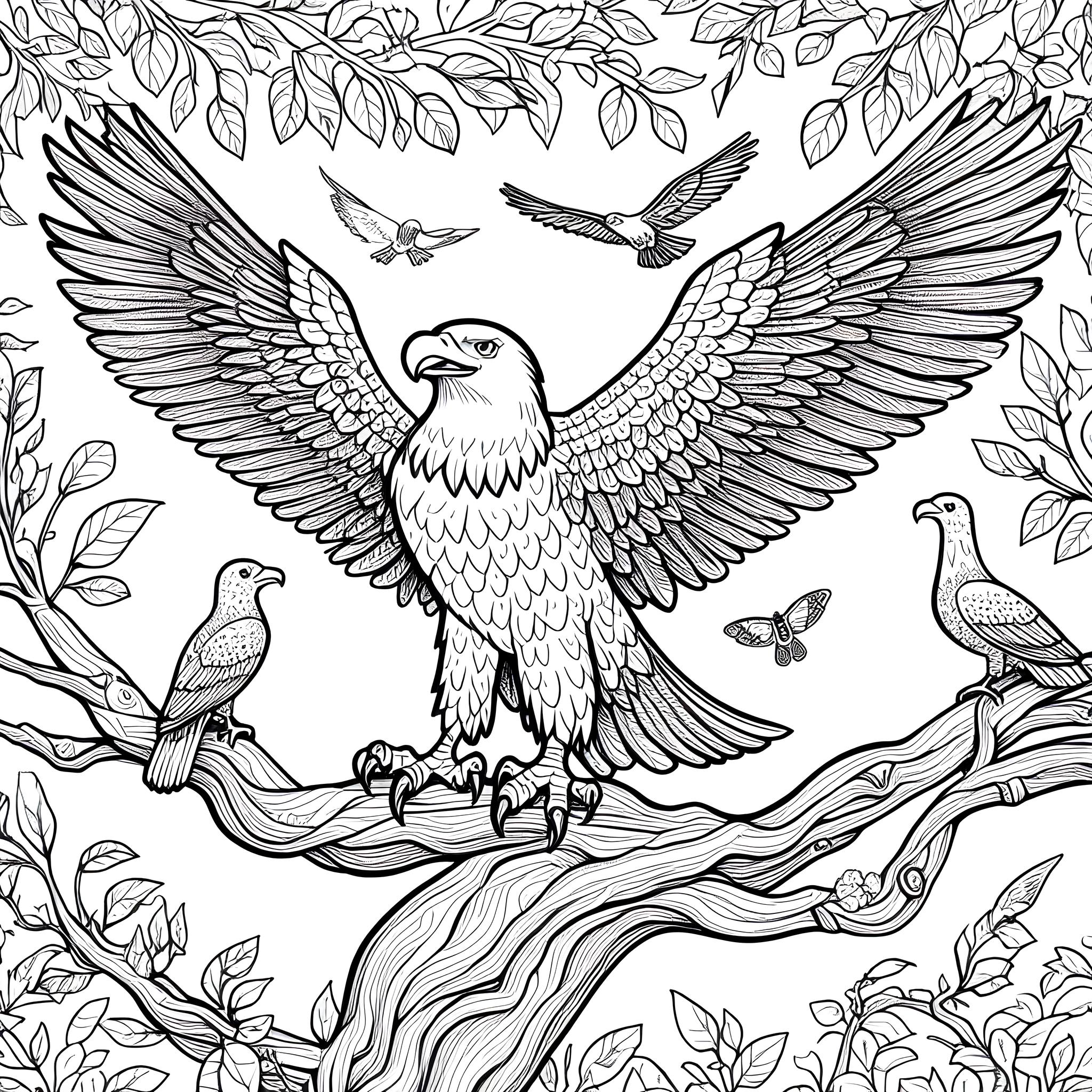 Ausmalbild: Adler im Baum