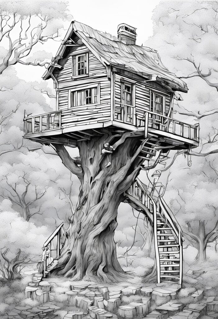 Baumhaus 3 - Orte - Ausmalbild.de