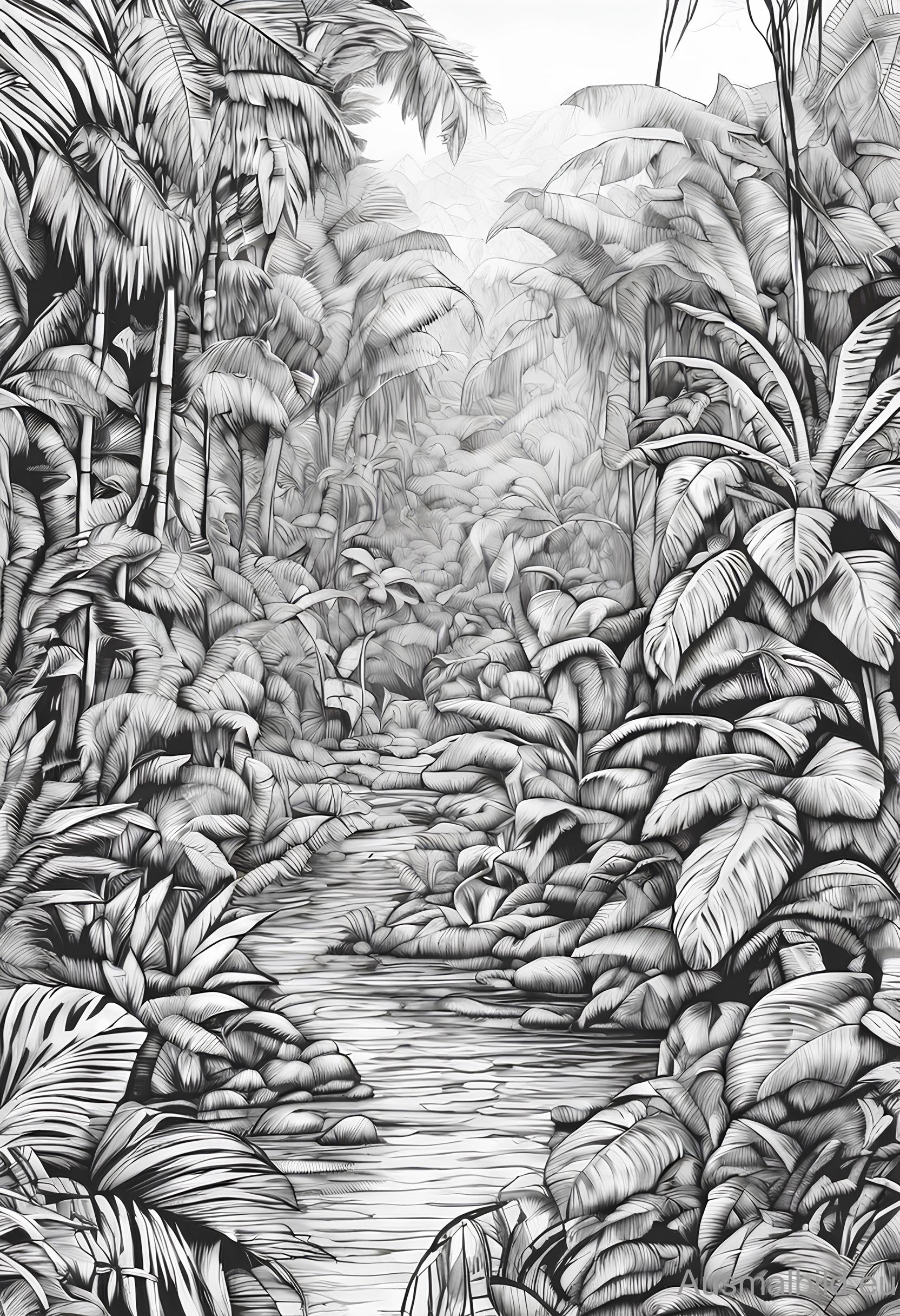 Ausmalbild: Bach im Dschungel