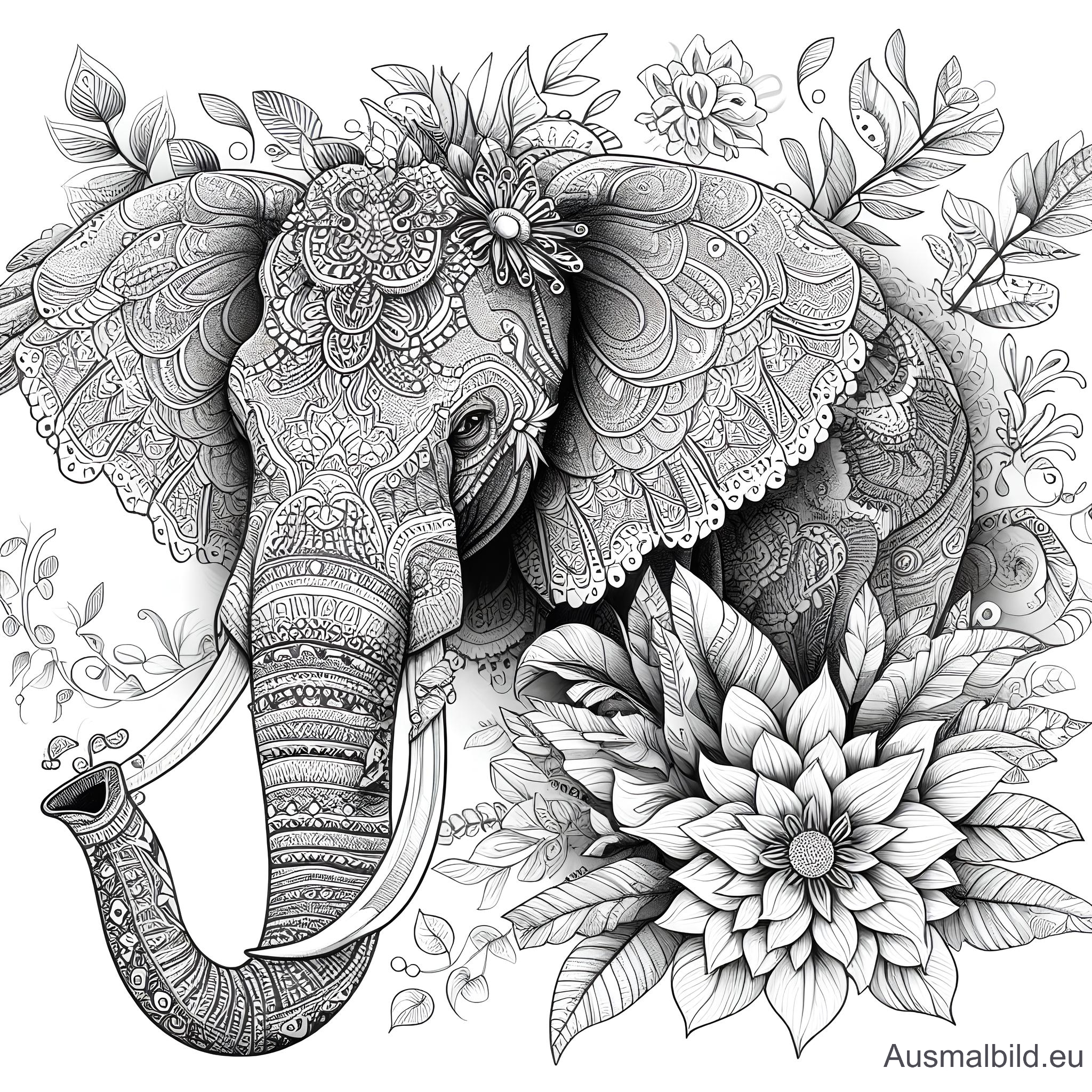 Ausmalbild - Elefant Mandala