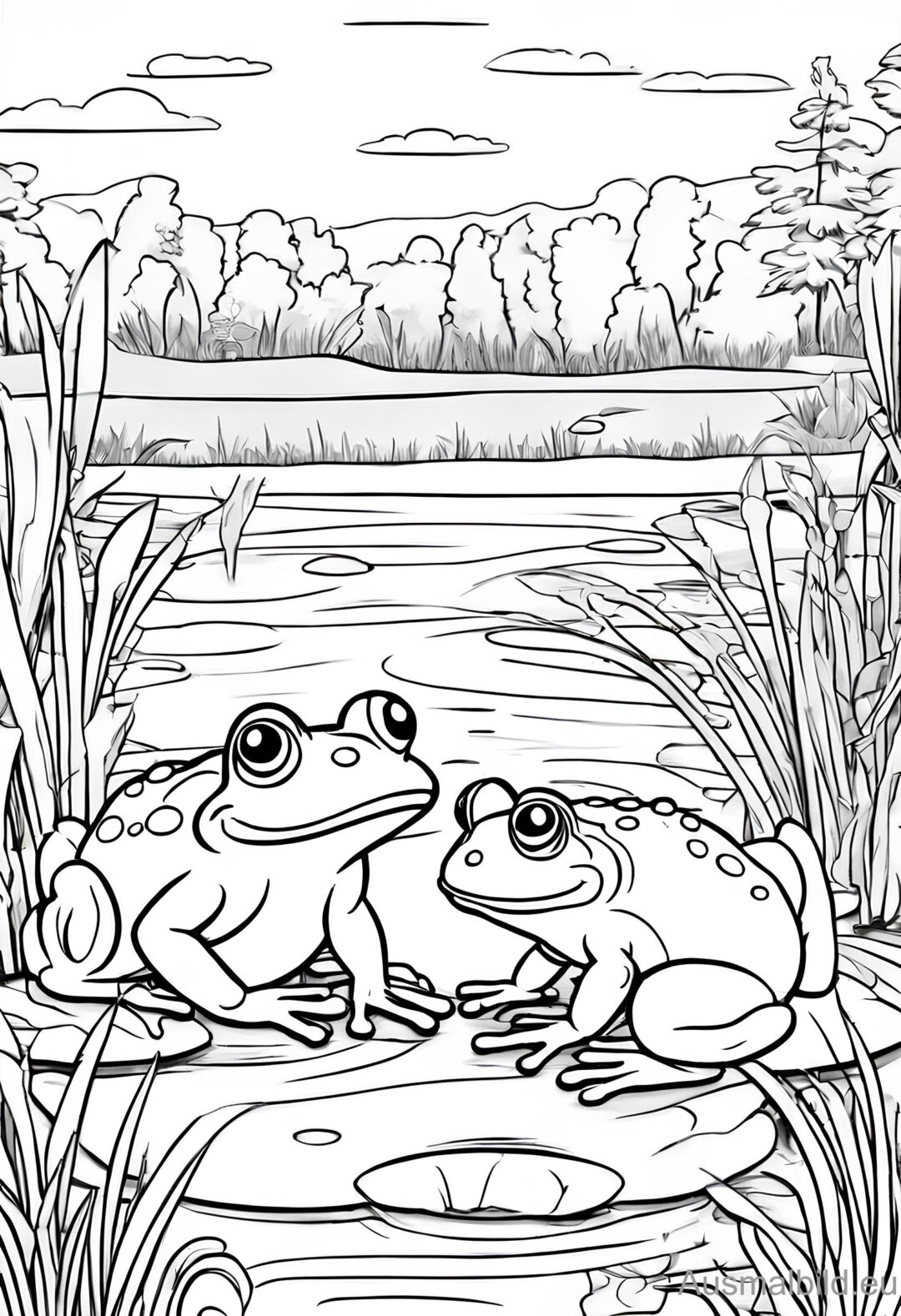 Frösche am Teich 2 Tiere Ausmalbild.eu