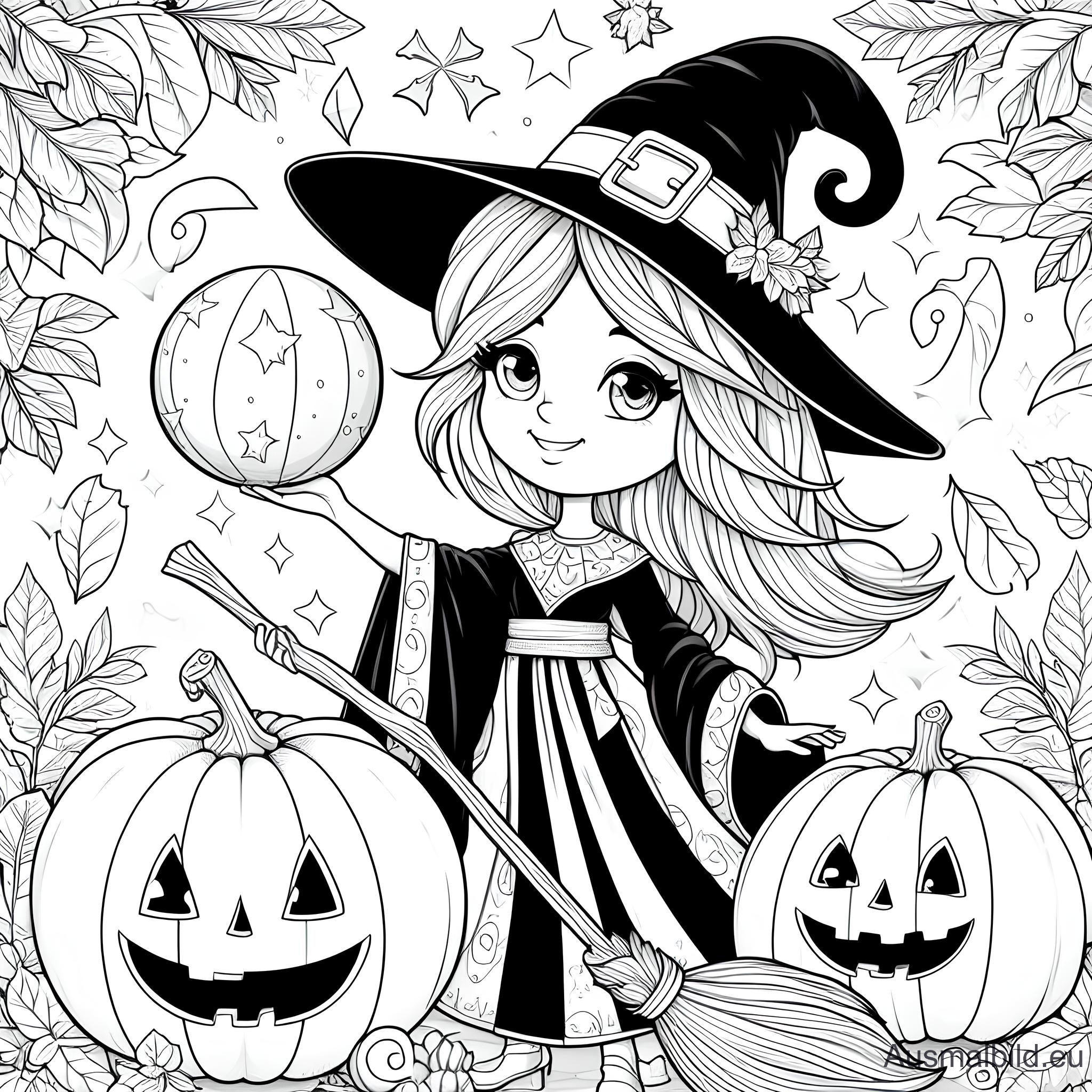 Ausmalbild: Kleine Halloween Hexe
