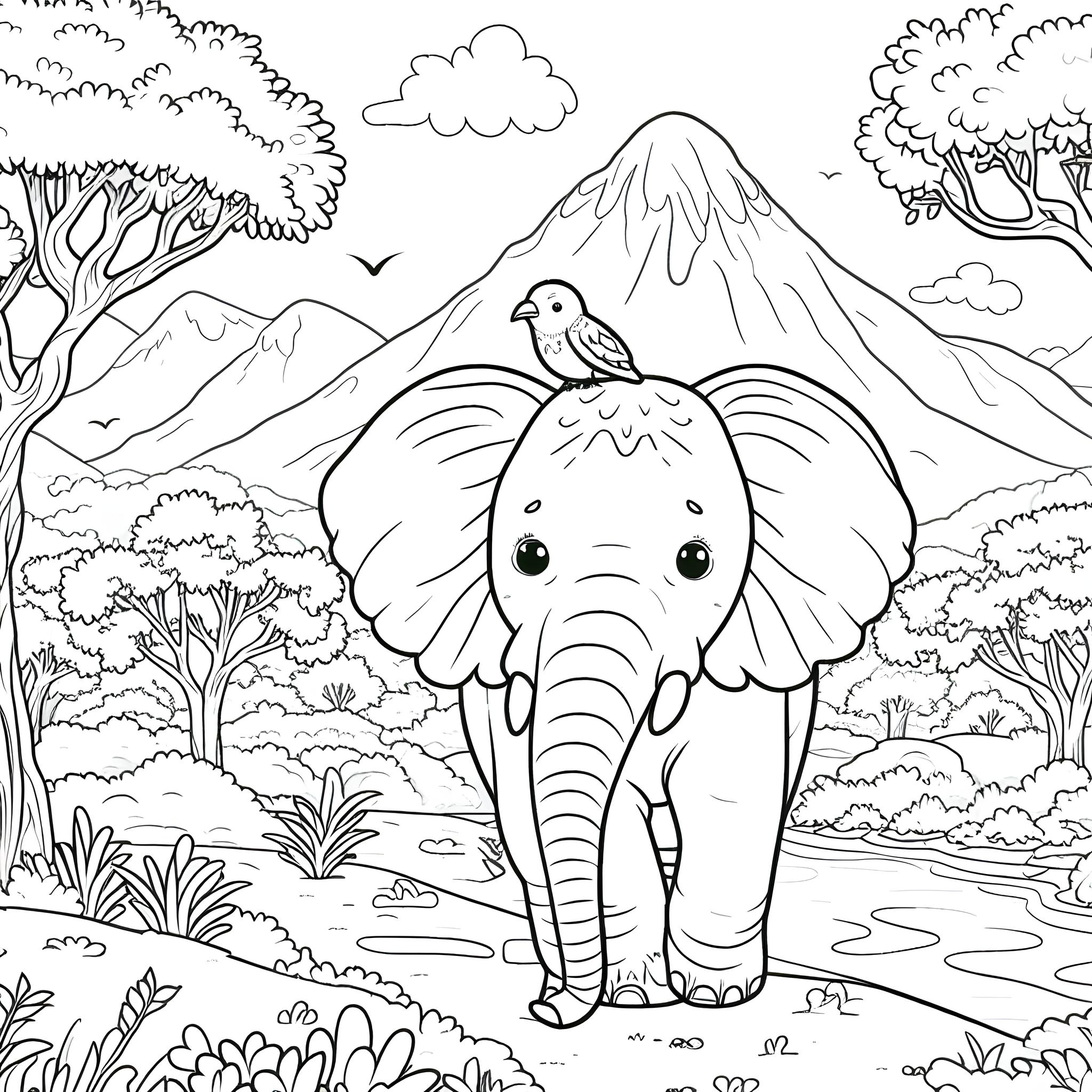 Ausmalbild: Junger Elefant
