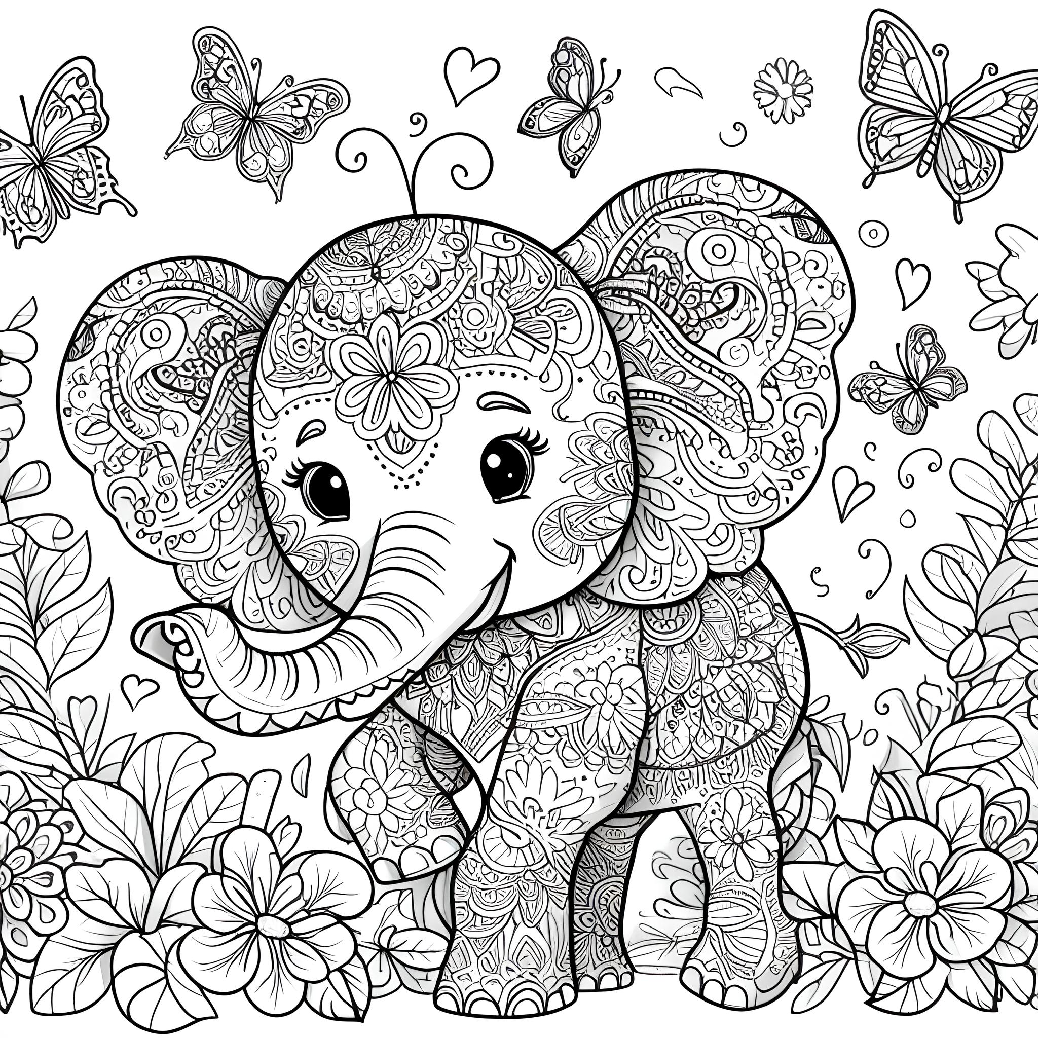 Ausmalbild: Kleiner Elefant Mandala