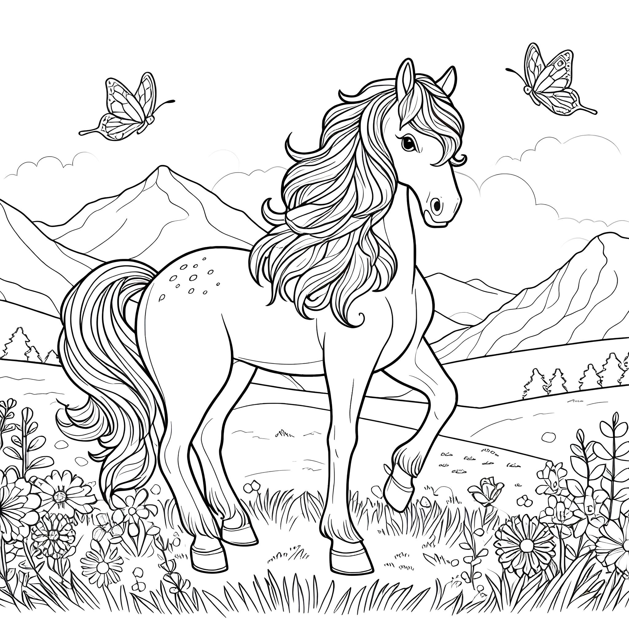 Ausmalbild: Pferd im Tal