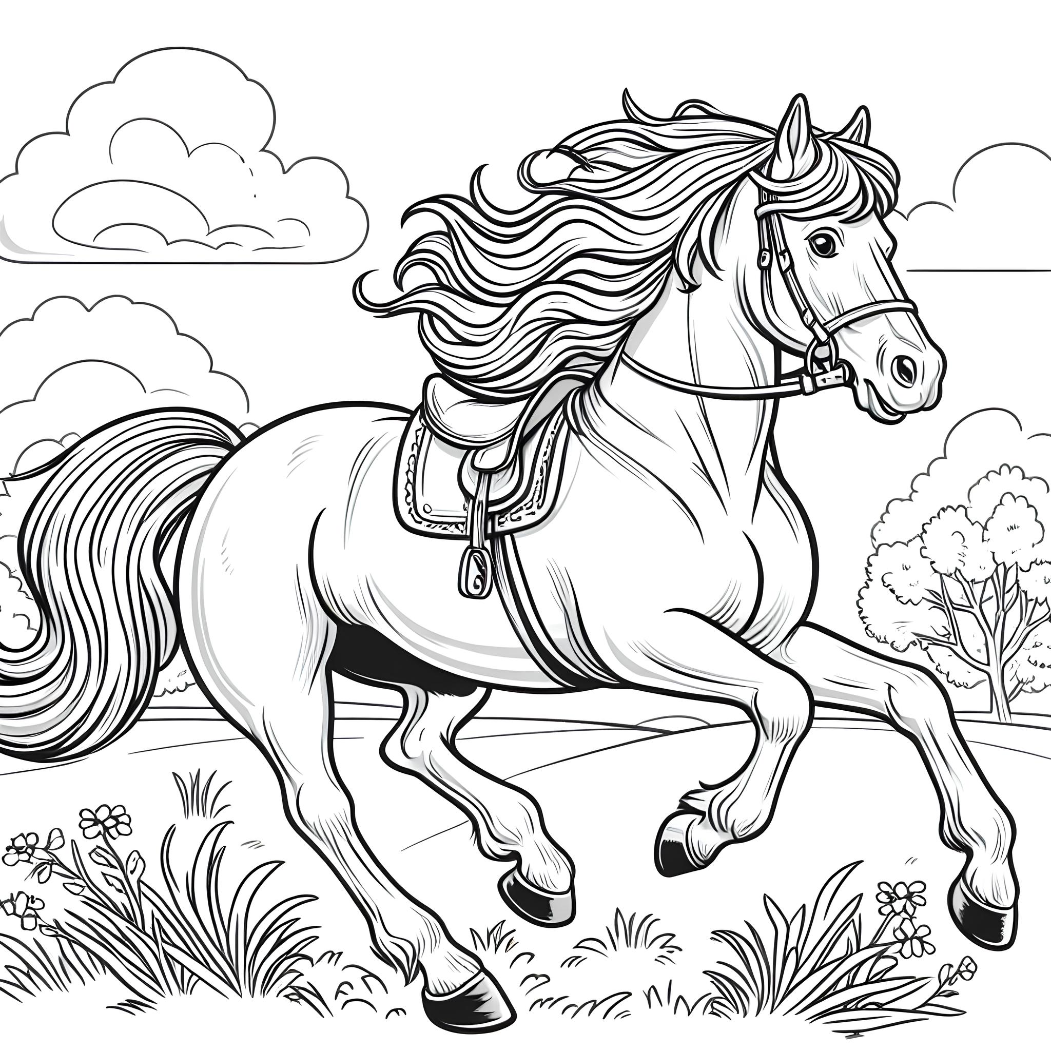 Ausmalbild: Galoppierendes Pferd