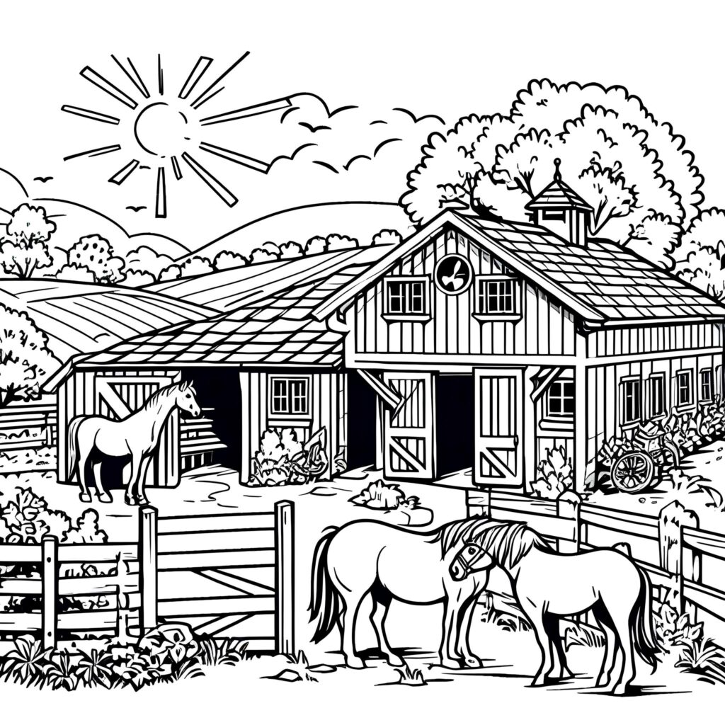 Pferdehof - Ausmalbild.eu