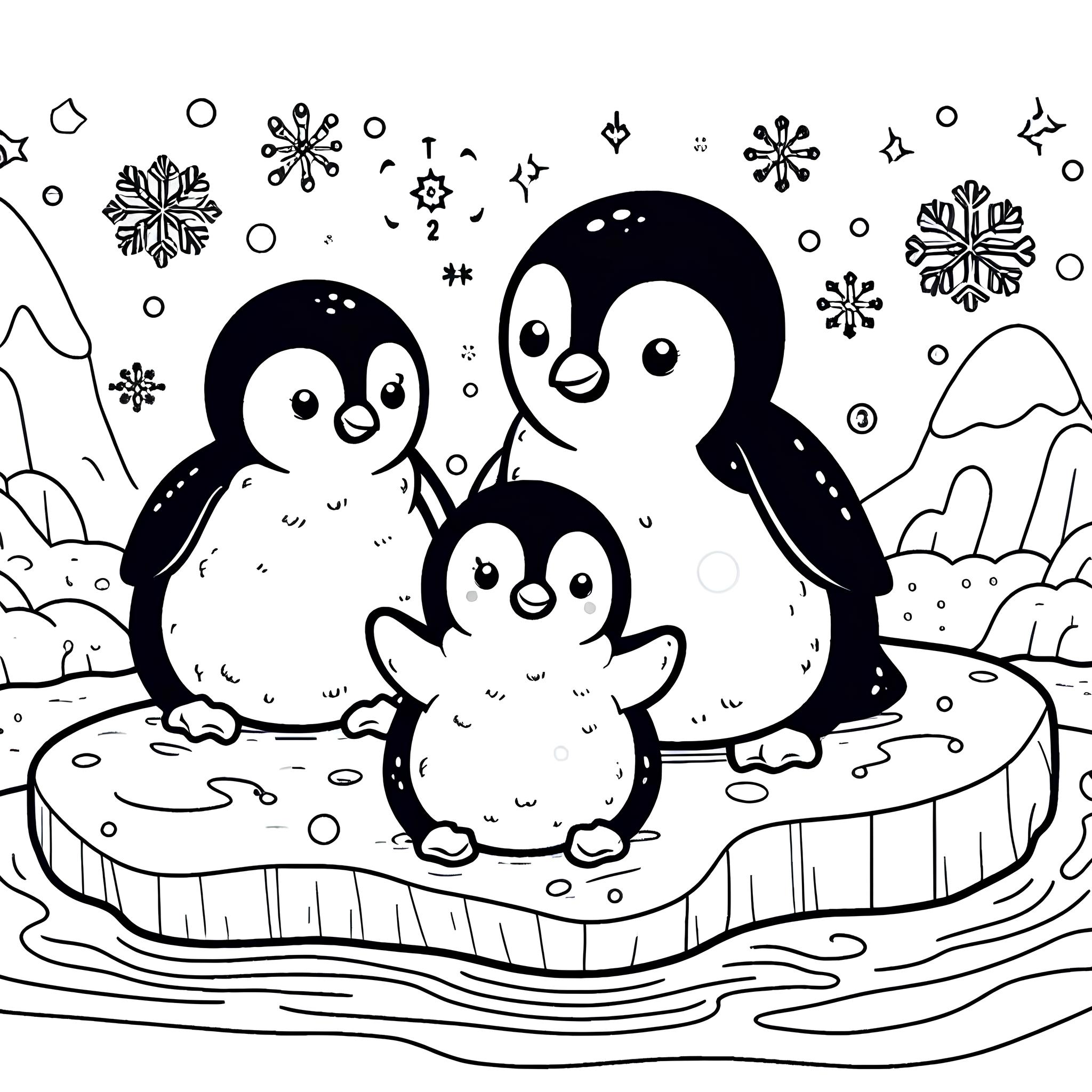 Ausmalbild: Pinguinfamilie