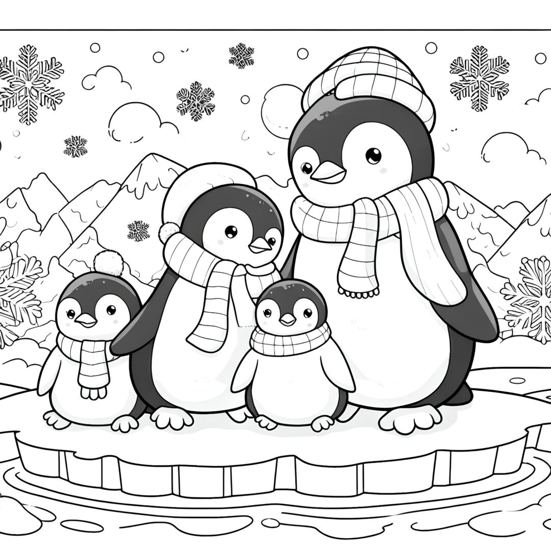  Pinguine auf dem Eis - Ausmalbild.eu Illustration 