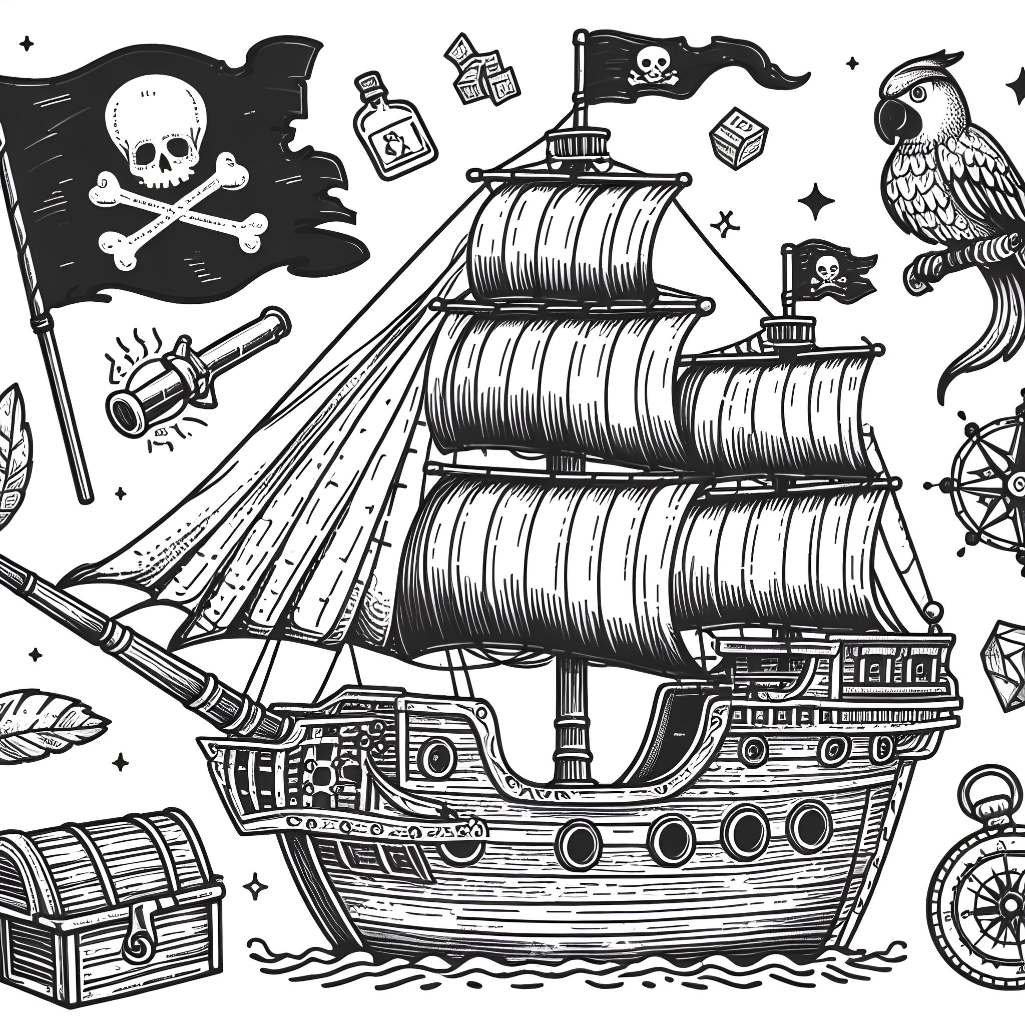 Ausmalbild: Piratenschiff