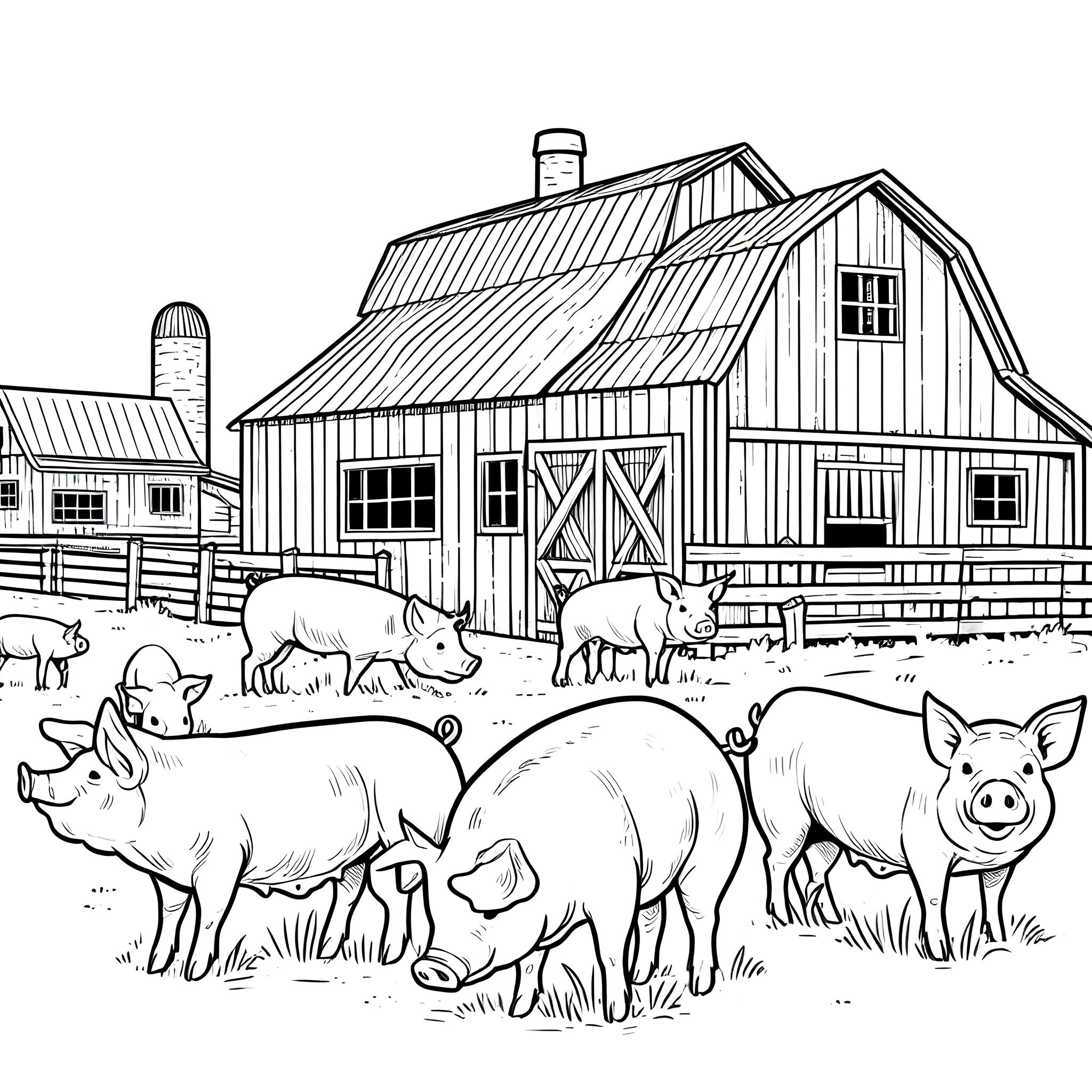Ausmalbild: Schweine auf dem Bauernhof 2