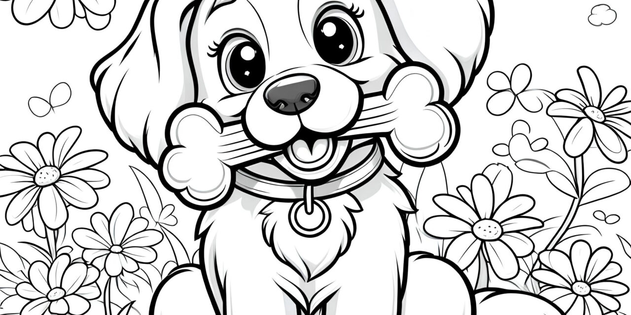 Cute dog with bone Ausmalbild de