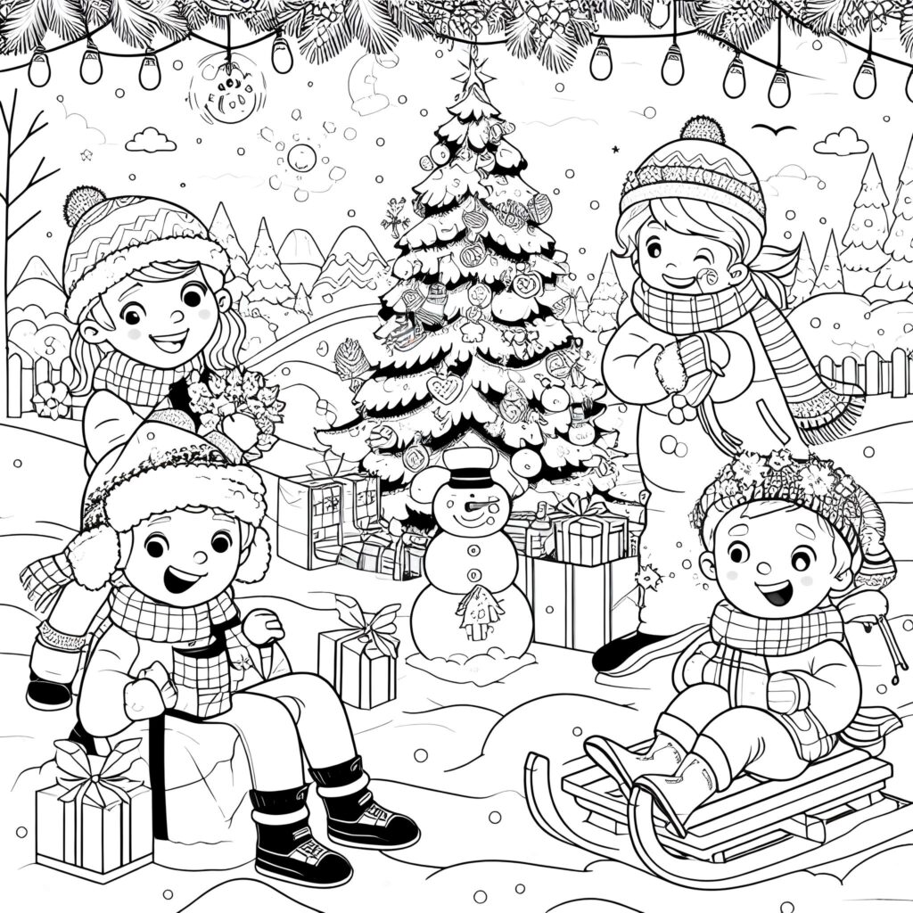 Weihnachten im Schnee - Ausmalbild.eu