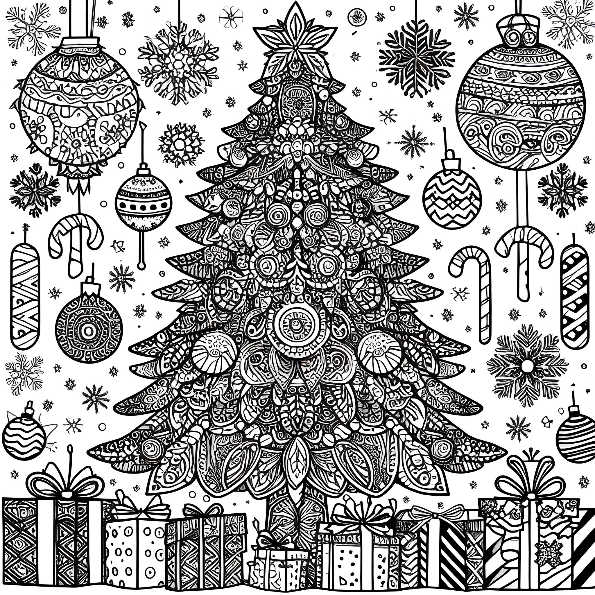 Ausmalbild: Weihnachtsbaum Mandala