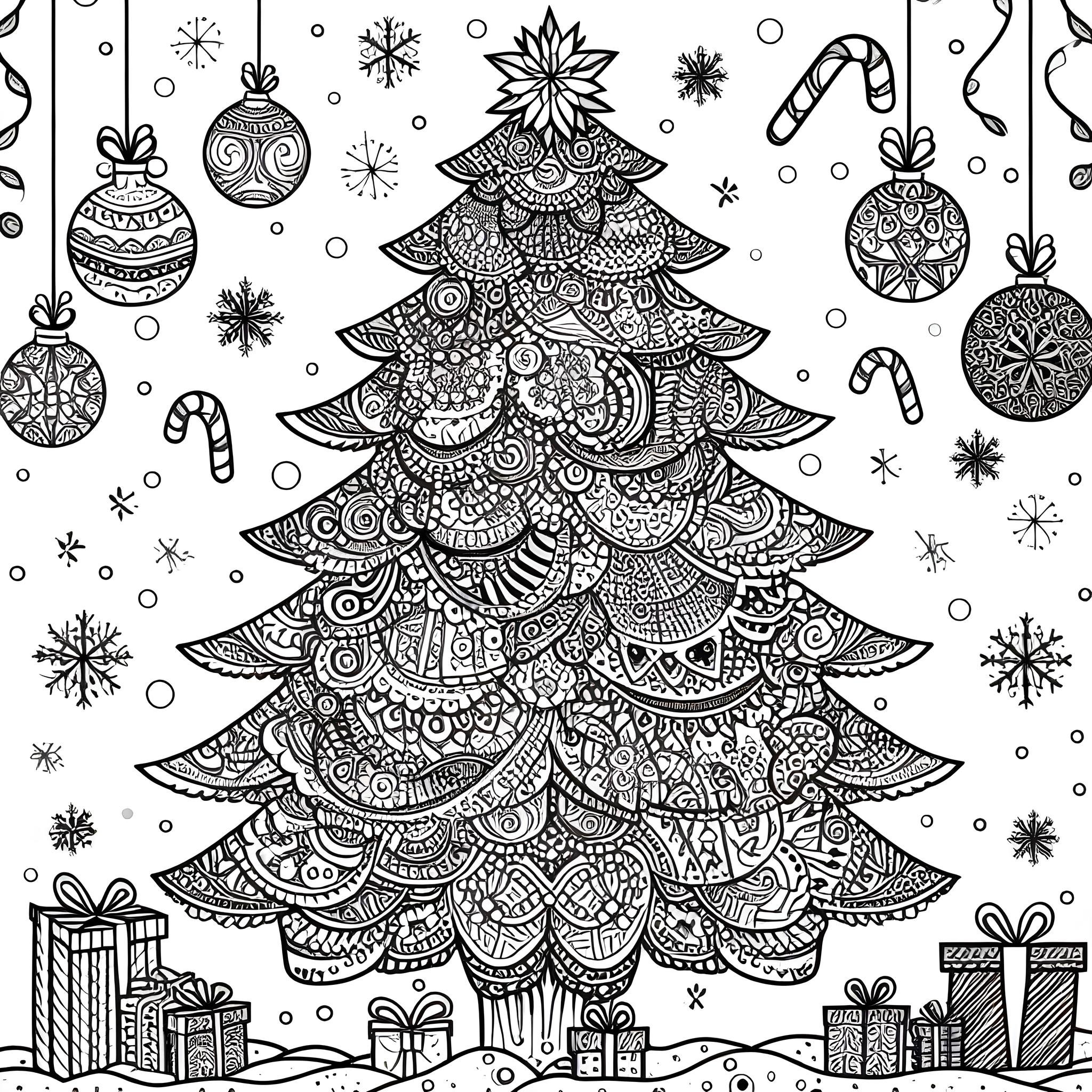 Ausmalbild: Weihnachtsbaum Mandala 2