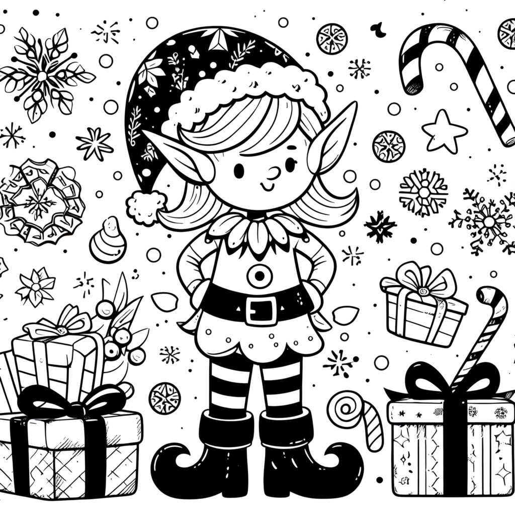 Weihnachtselfin - Ausmalbild.eu