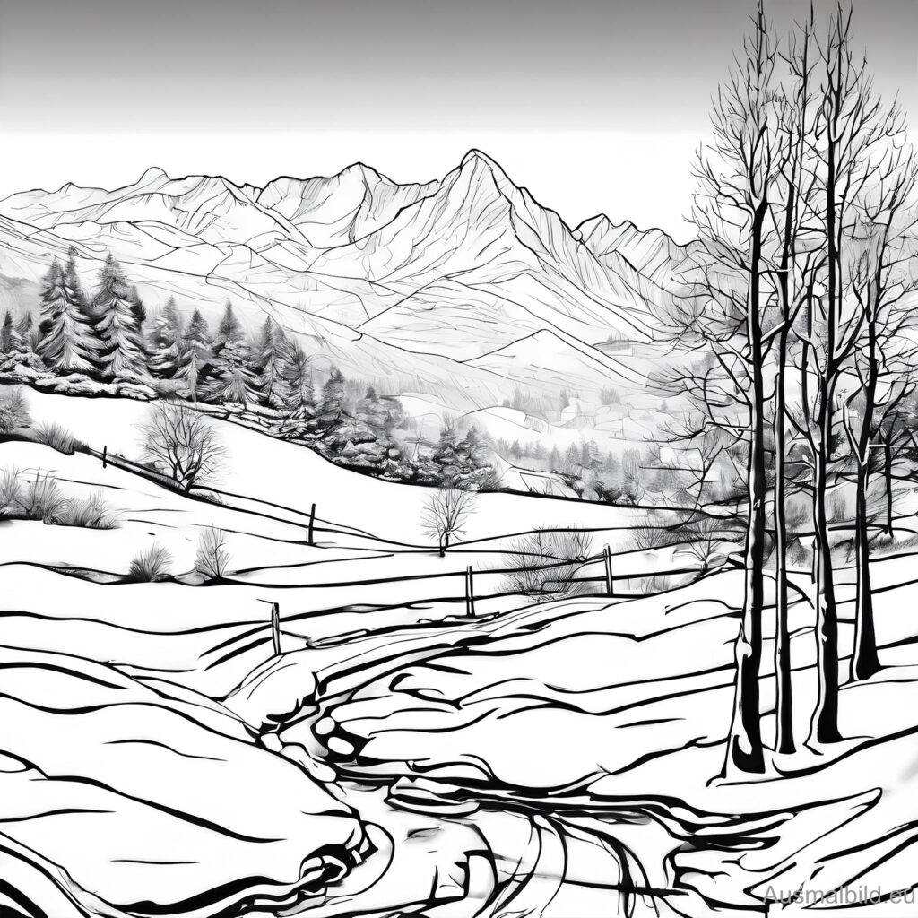 Winterlandschaft - Ausmalbild.eu