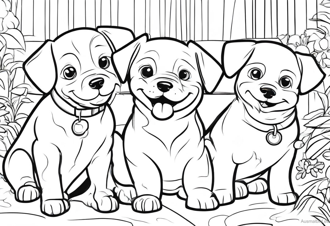3 kleine Hunde - Ausmalbild.eu