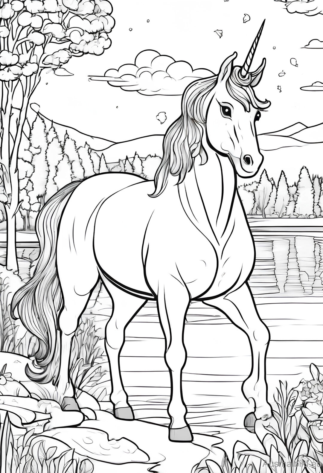  Einhorn am See - Einhörner - Ausmalbild.eu 