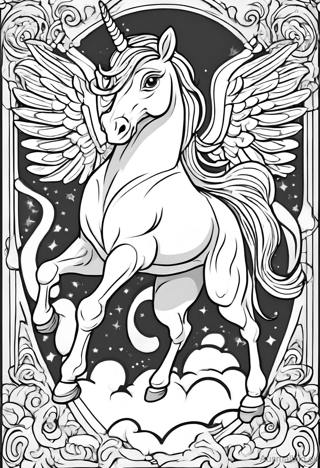 Pegasus-Einhorn 2 - Fantasy - Ausmalbild.eu