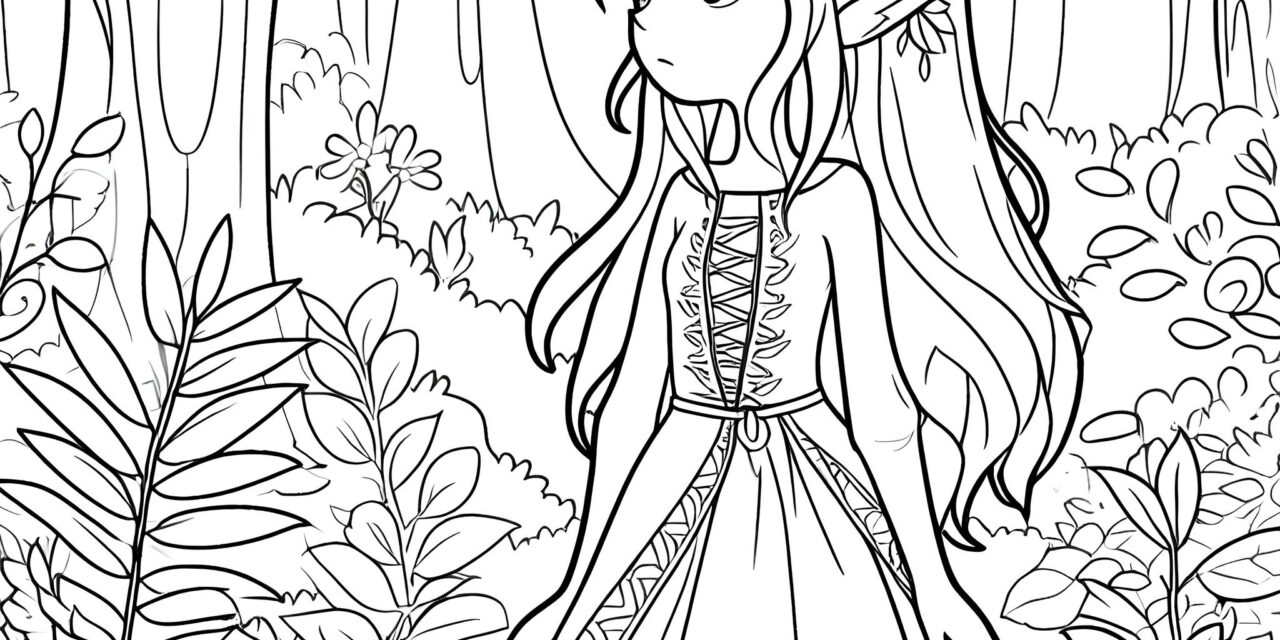  Elf girl in the forest - Fantasy - Ausmalbild.de 