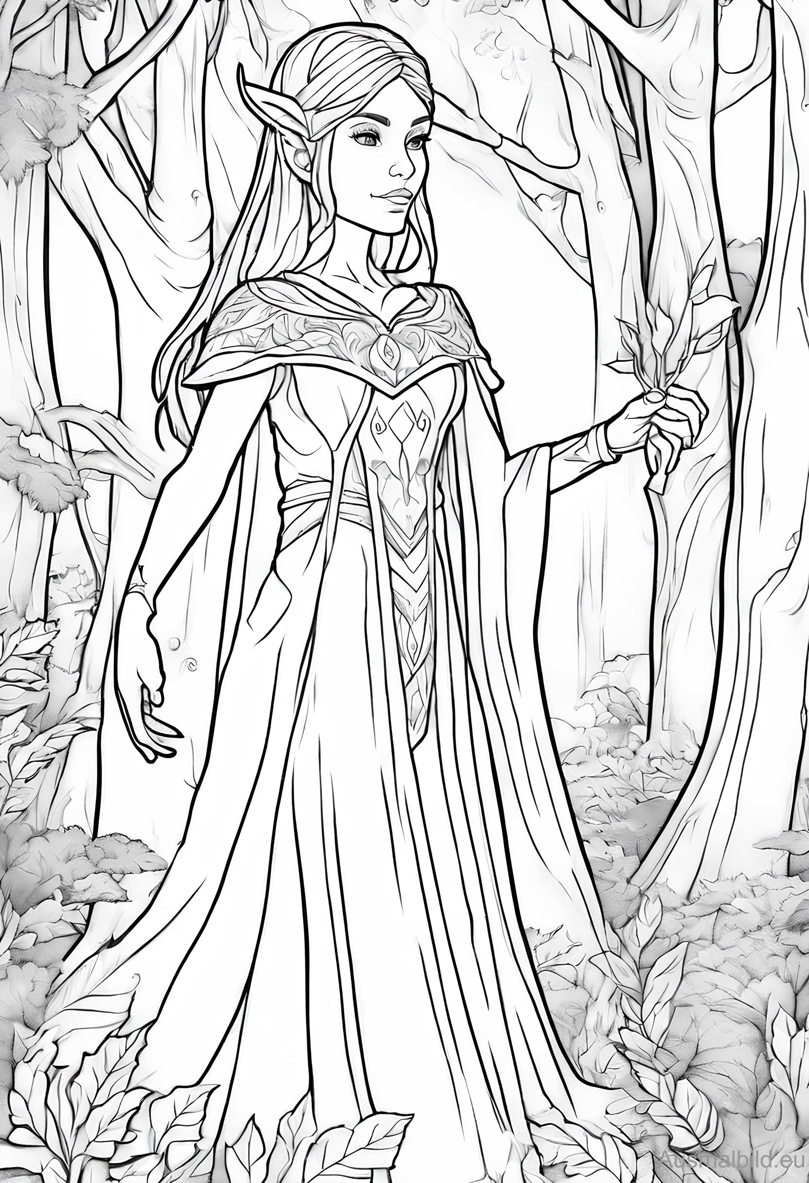 Ausmalbild Elfin im Wald