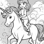Young girl riding a unicorn