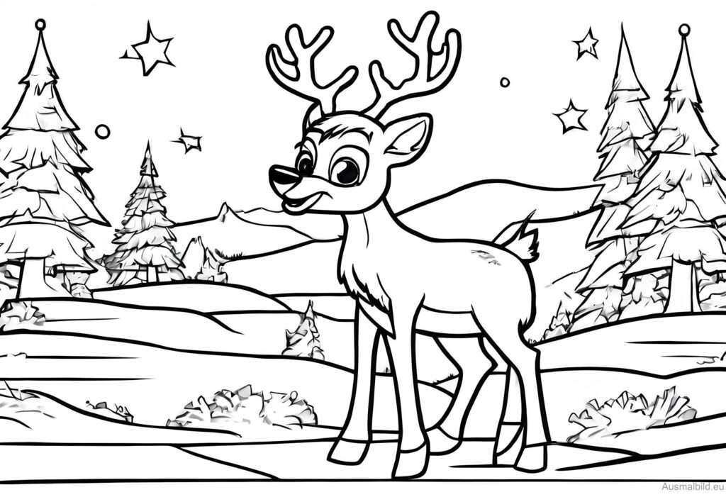 Rudolph das Rentier - Weihnachten - Ausmalbild.eu