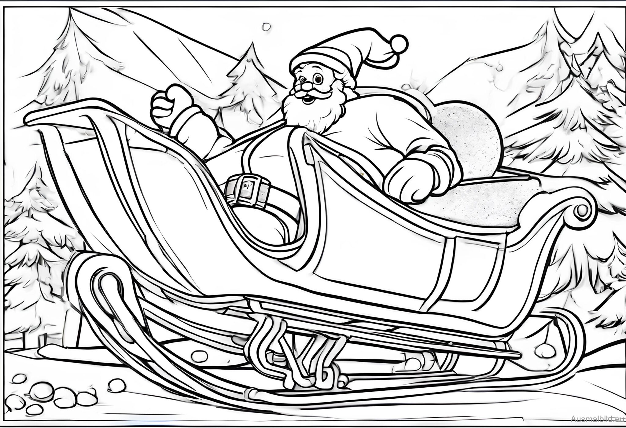  Weihnachtsmann im Schlitten - Weihnachten - Ausmalbild.eu 