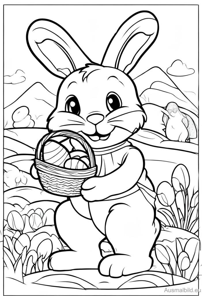 Osterhase mit Osterkorb - Ostern - Ausmalbild.eu 