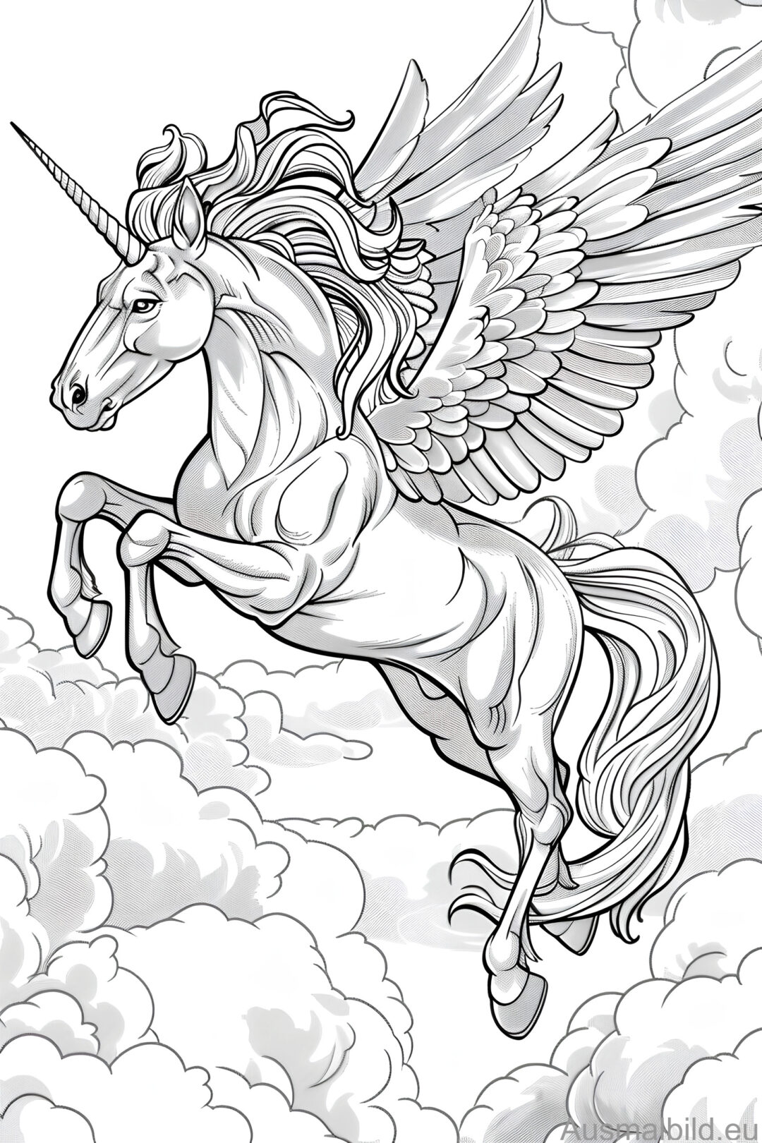  Fliegender Einhorn-Pegasus - Ausmalbild.eu Motiv 