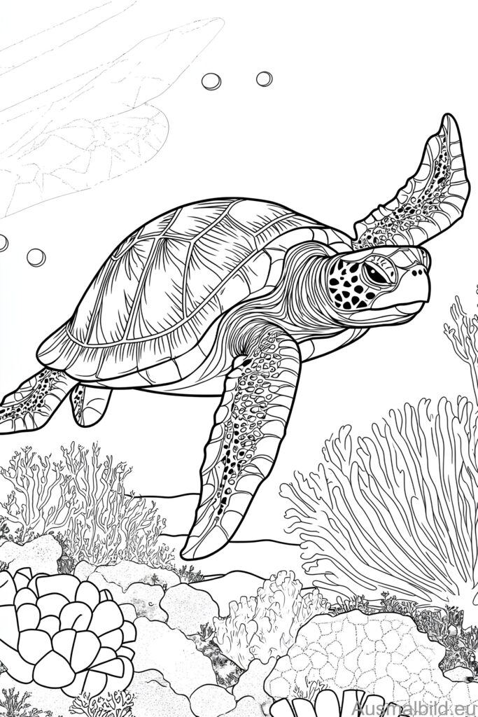 Sea turtle dives - Animals - Ausmalbild.eu
