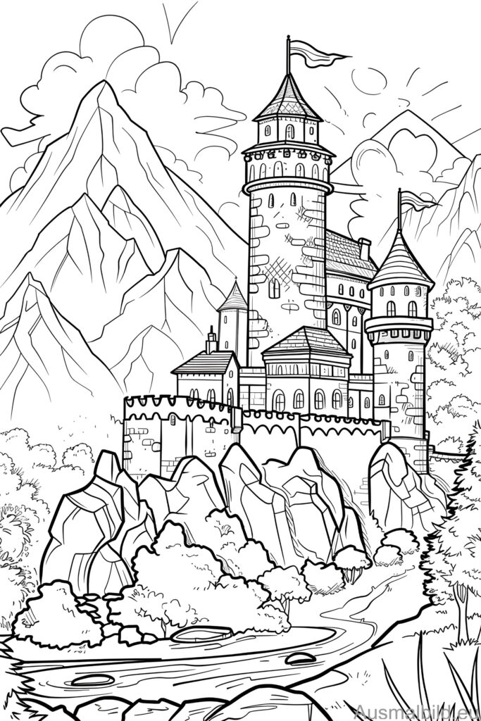  Mittelalterliche Burg - Orte - Ausmalbild.eu Illustration 
