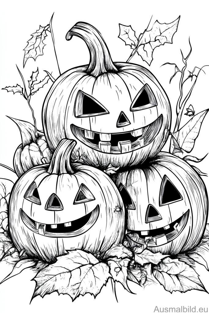 Halloween-Kürbisse - Ausmalbild.eu 