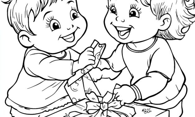 Two children unwrap a present