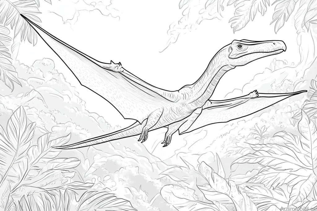  Pterodactyl flies through the jungle - Dinosaurs - Ausmalbild.eu Bildidee 