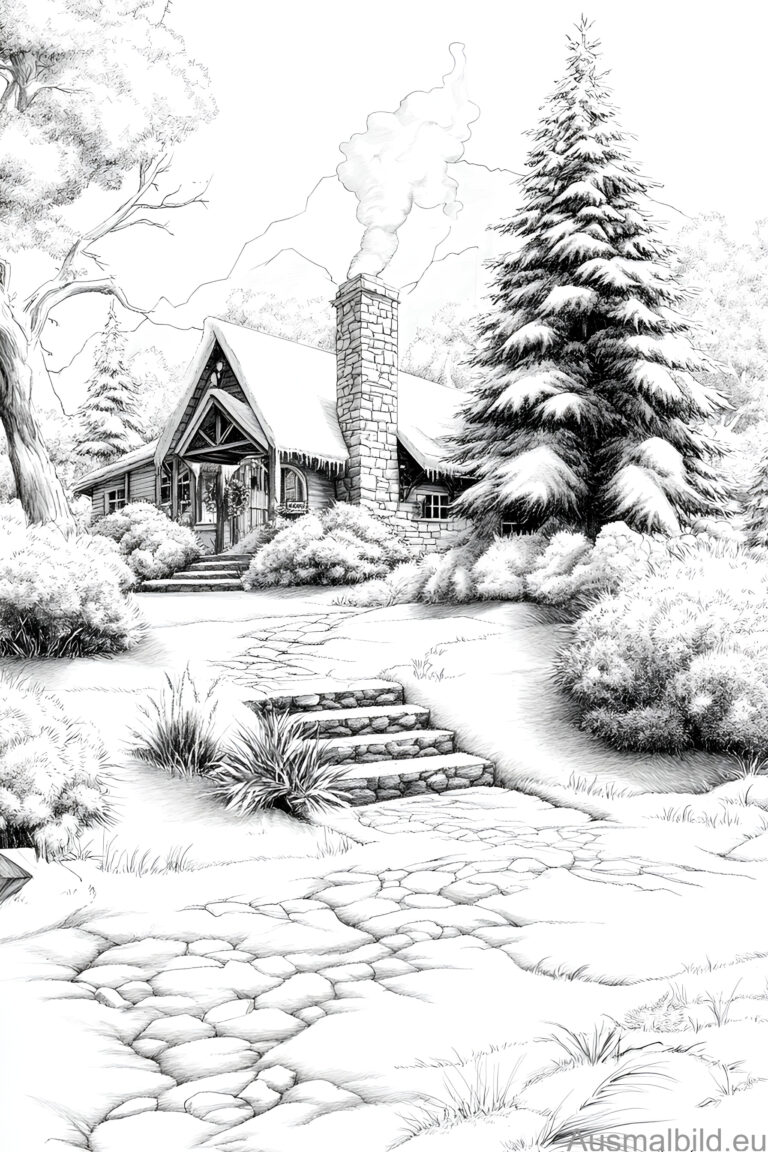Haus im Winter 2 - Ausmalbild.eu