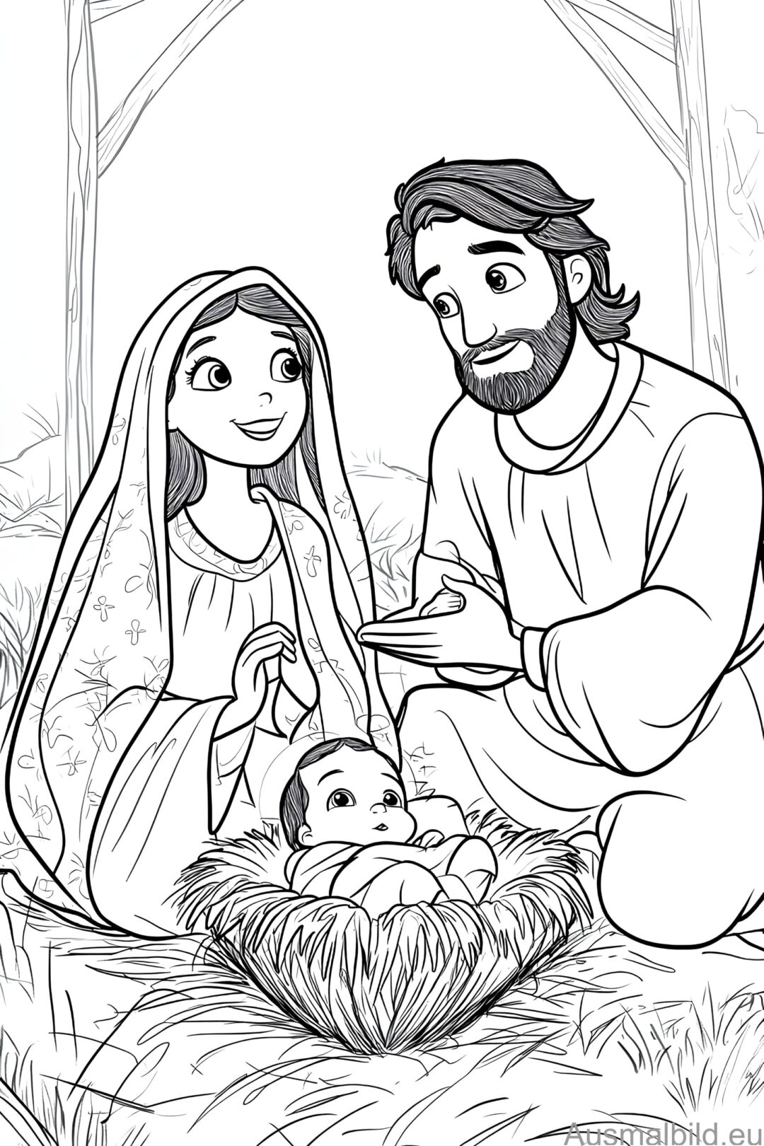  Foto zu Maria & Josef an der Krippe - Weihnachten - Ausmalbild.eu 