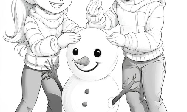 Two children with a little snowman