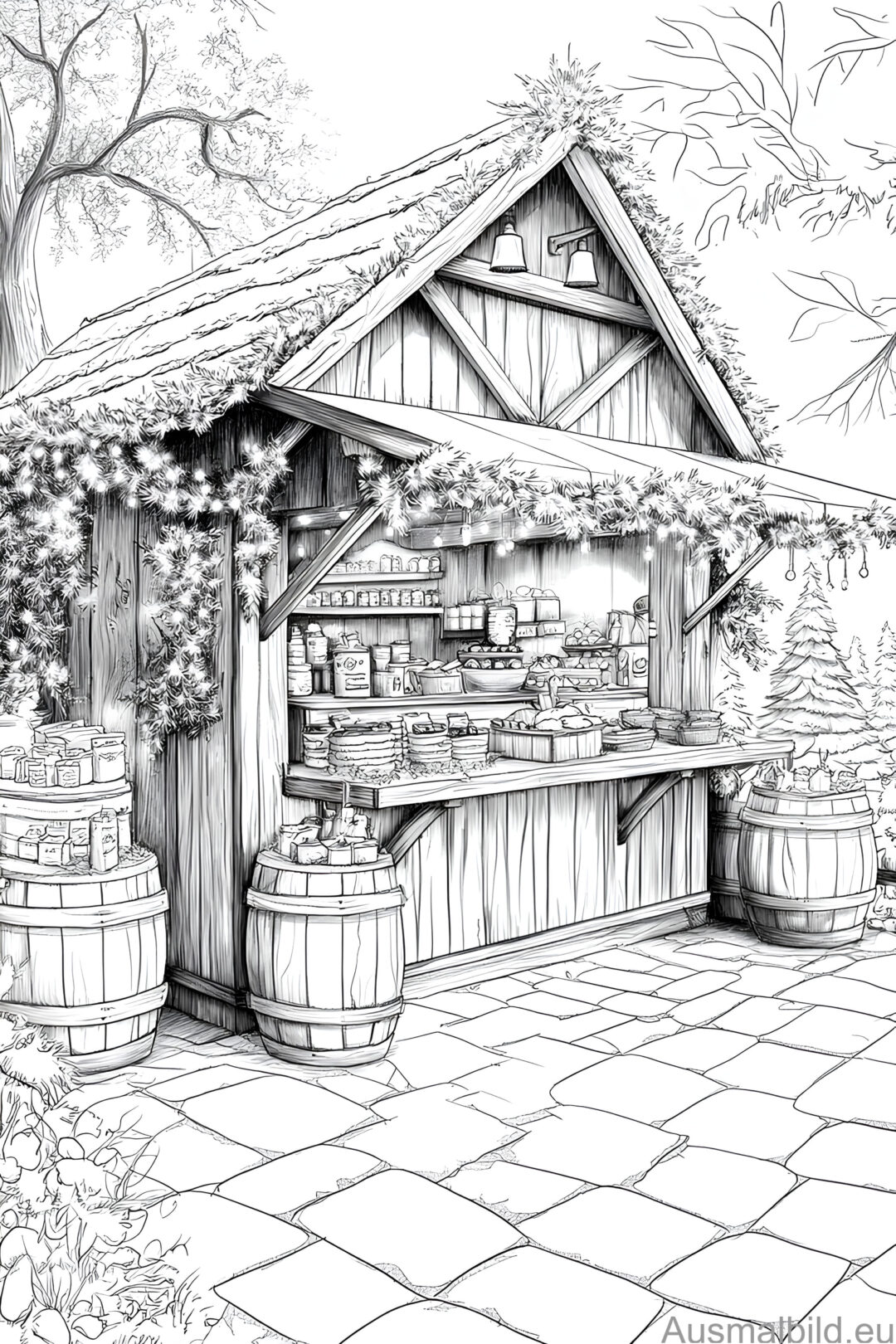  Foto zu Stand at the Christmas market - Christmas - Ausmalbild.eu 