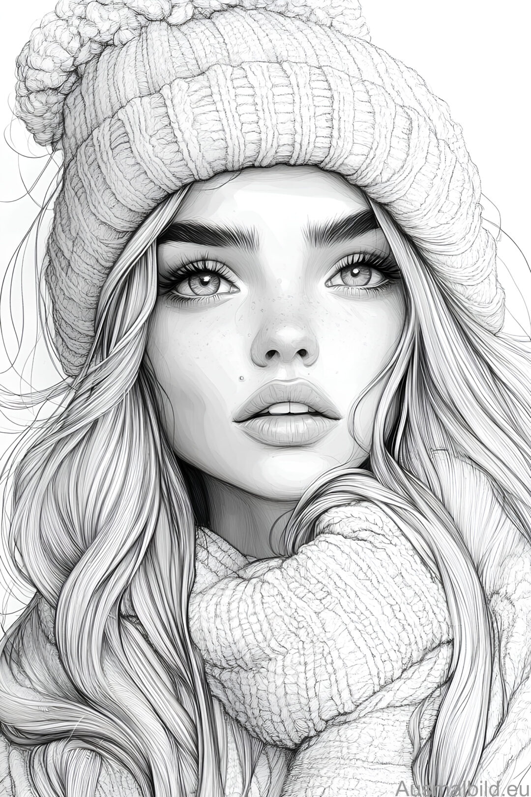 Young woman in winter - Winter - Ausmalbild.eu