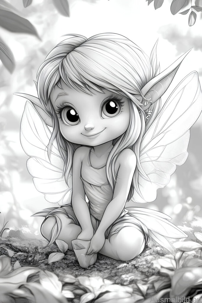  Sweet fairy sits in the forest - Fairies - Ausmalbild.eu Motiv 