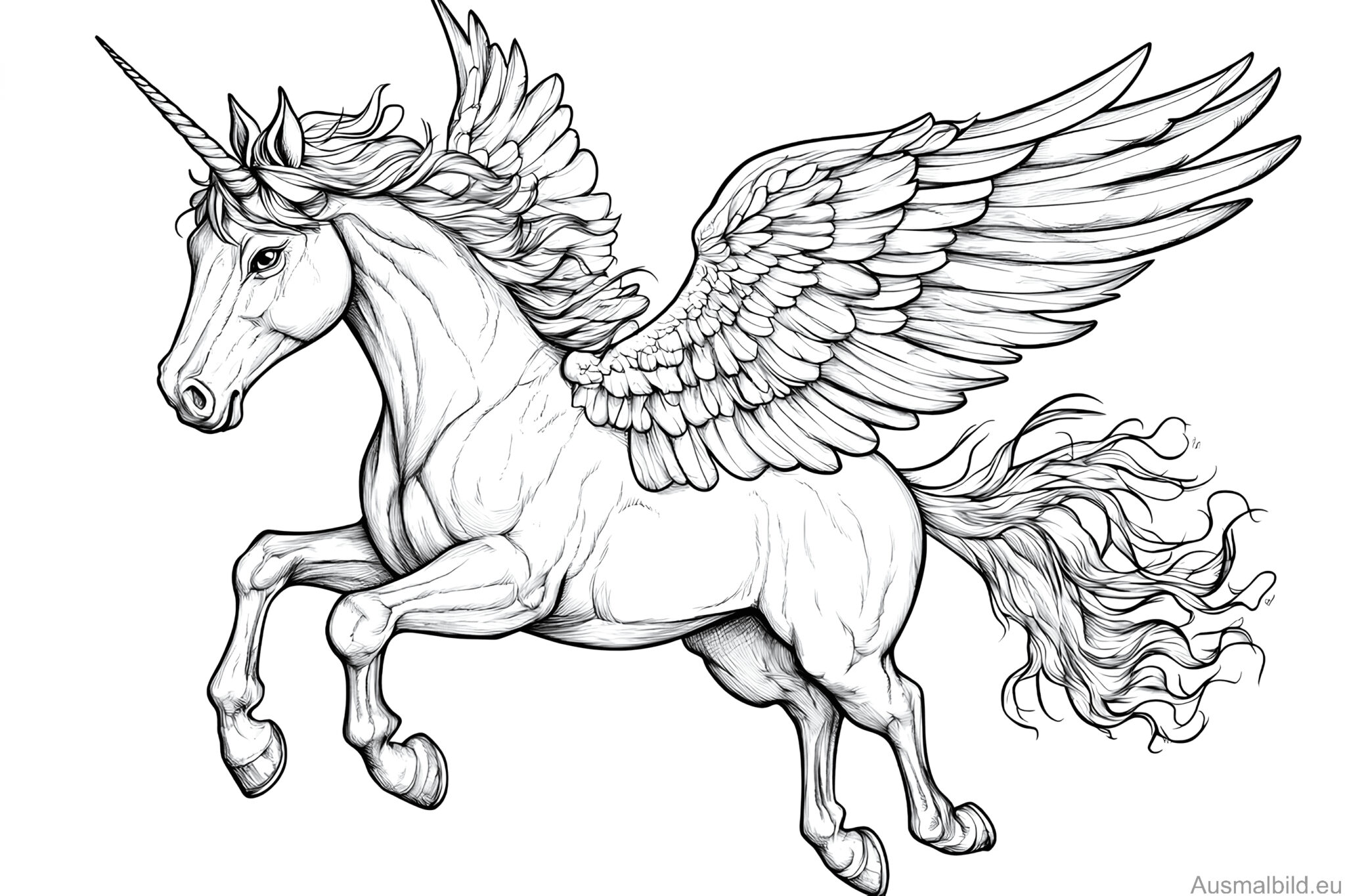  Einhorn Pegasus fliegt - Pegasus - Ausmalbild.eu 