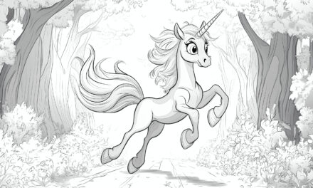 Unicorn runs through the forest