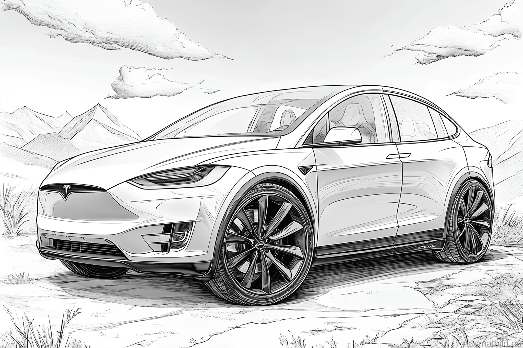Model X Coloring Tesla Model X - Ausmalbild.eu