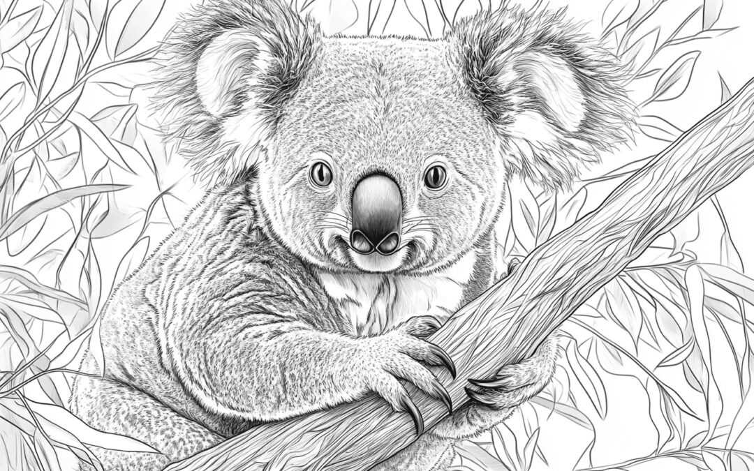 Koala hält sich am Ast fest