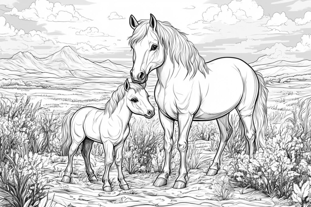 Pferd mit Fohlen - Pferde - Ausmalbild.eu